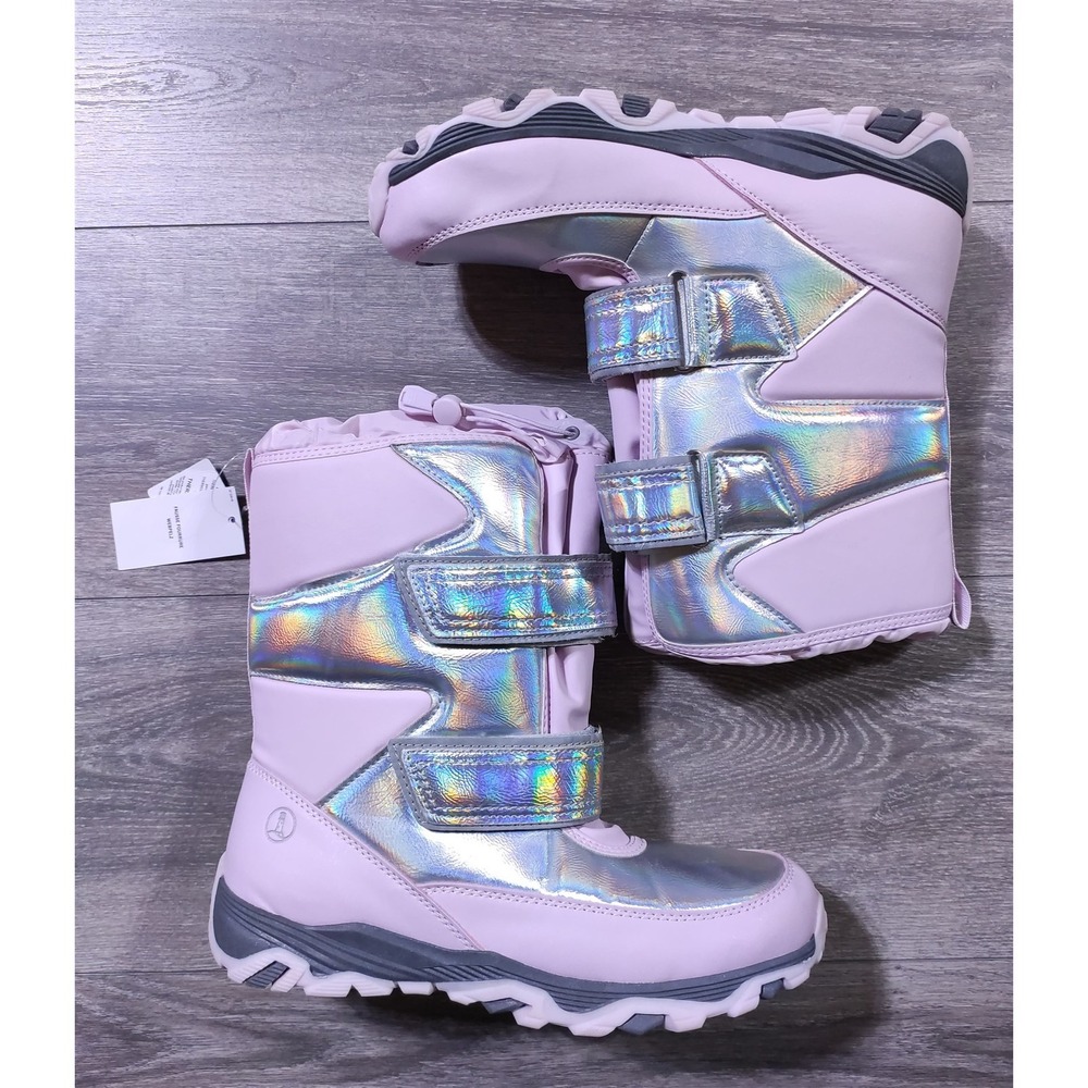 Lands End Snow Flurry Boots Youth 7 Pink Iridescent Insulated Winter Girls
